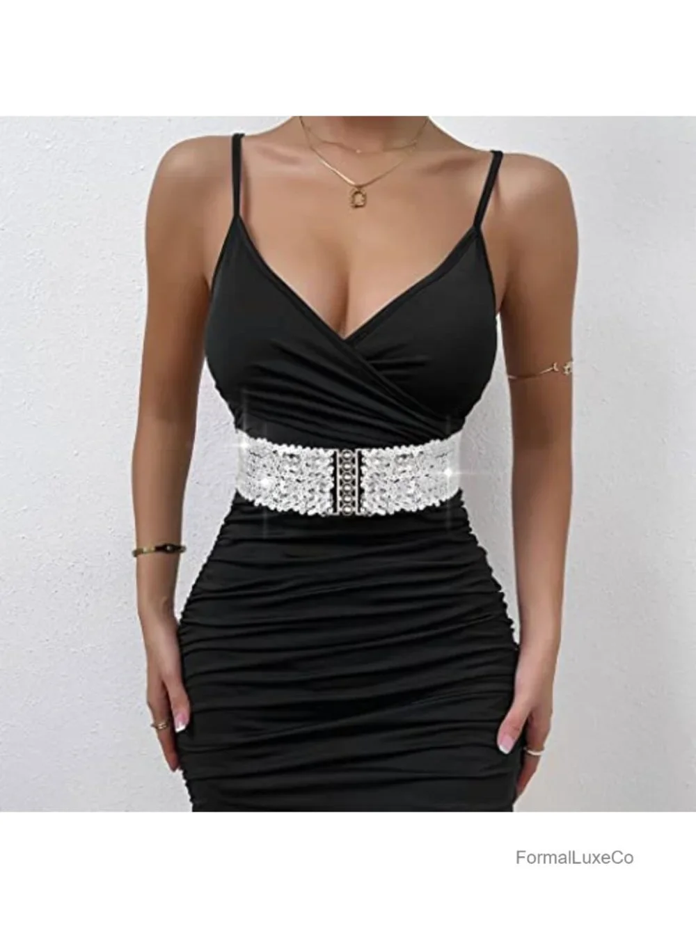 Stretch Wide Waist Belt Sequin Elastic Dress Belt Sparkly Waistband Cinch Belt
